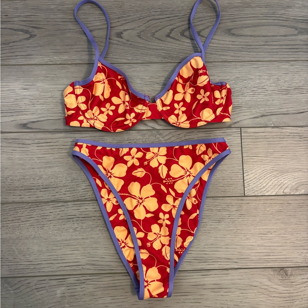 InnerRelm Red,Yellow,Purple flower bikini set